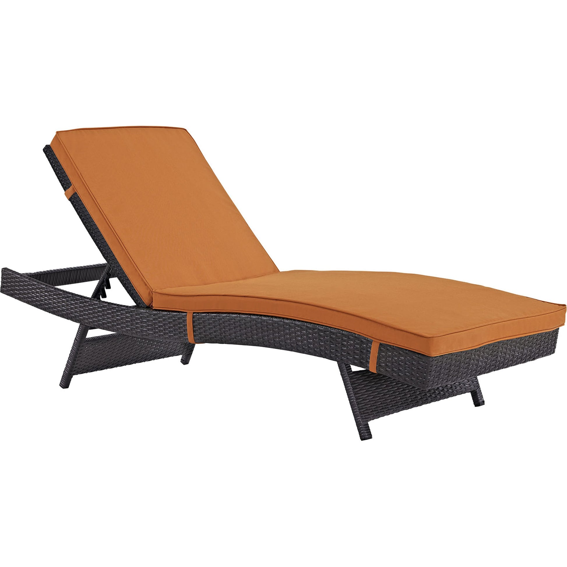 Amelia Outdoor Patio Chaise by Evans & Londeen. Made from synthetic rattan weave, powder coated aluminum, cushion density is 24kg, m3 in a modern style.