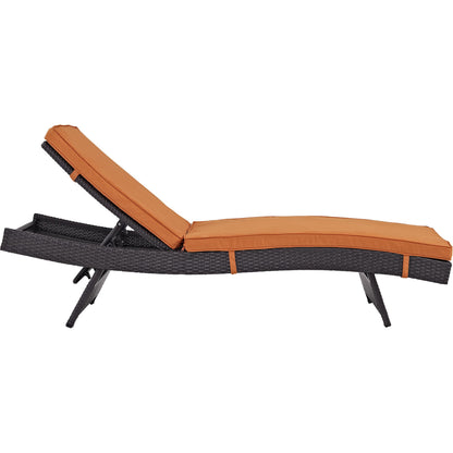 Amelia Outdoor Patio Chaise by Evans & Londeen. Made from synthetic rattan weave, powder coated aluminum, cushion density is 24kg, m3 in a modern style.