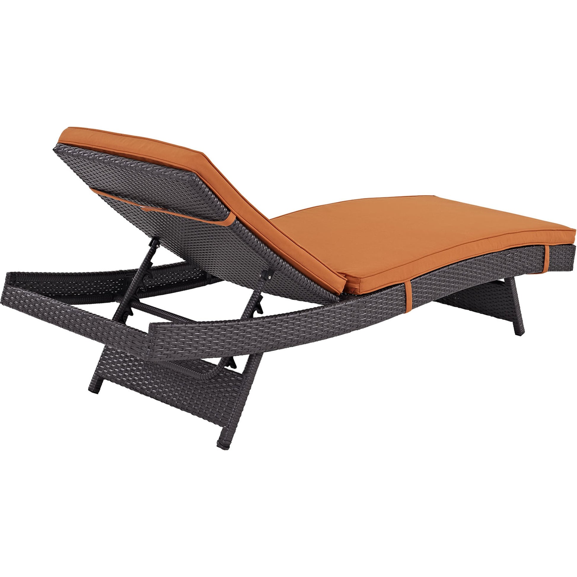 Amelia Outdoor Patio Chaise by Evans & Londeen. Made from synthetic rattan weave, powder coated aluminum, cushion density is 24kg, m3 in a modern style.