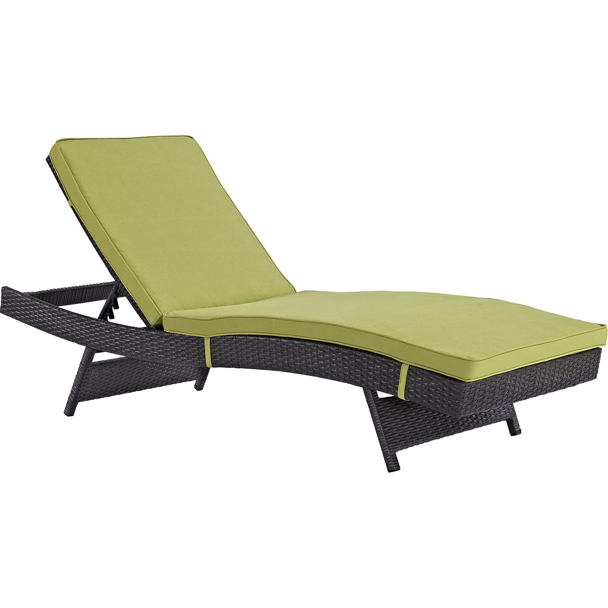 Amelia Outdoor Patio Chaise by Evans & Londeen. Made from synthetic rattan weave, powder coated aluminum, cushion density is 24kg, m3 in a modern style.