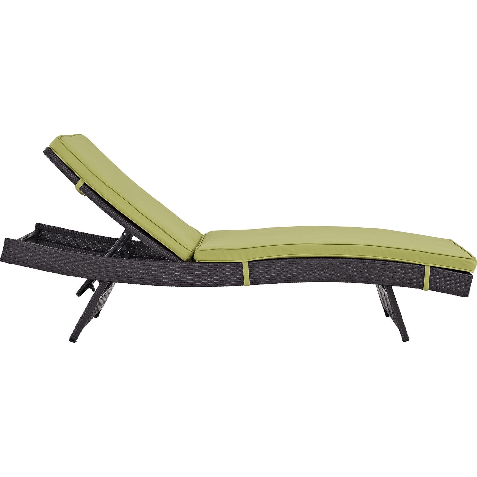 Amelia Outdoor Patio Chaise by Evans & Londeen. Made from synthetic rattan weave, powder coated aluminum, cushion density is 24kg, m3 in a modern style.