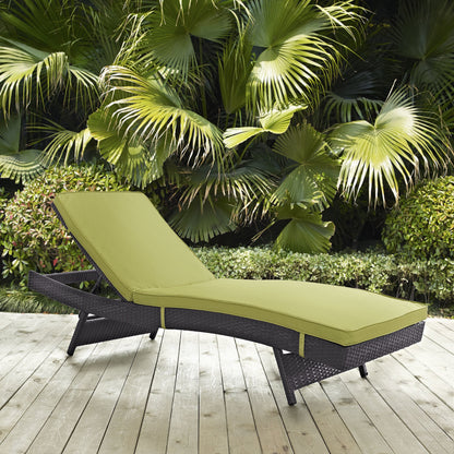 Amelia Outdoor Patio Chaise by Evans & Londeen. Made from synthetic rattan weave, powder coated aluminum, cushion density is 24kg, m3 in a modern style.