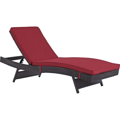 Amelia Outdoor Patio Chaise by Evans & Londeen. Made from synthetic rattan weave, powder coated aluminum, cushion density is 24kg, m3 in a modern style.