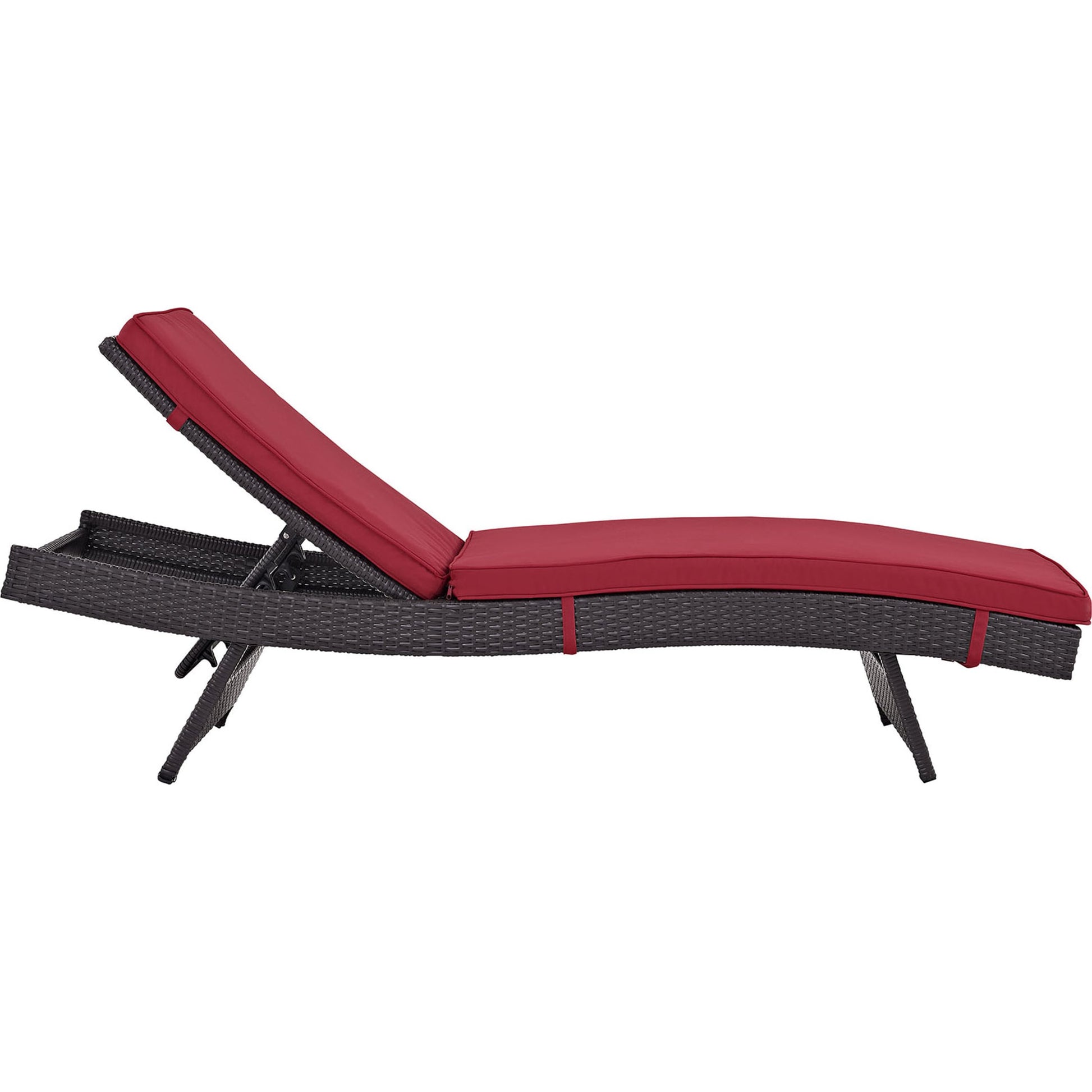 Amelia Outdoor Patio Chaise by Evans & Londeen. Made from synthetic rattan weave, powder coated aluminum, cushion density is 24kg, m3 in a modern style.