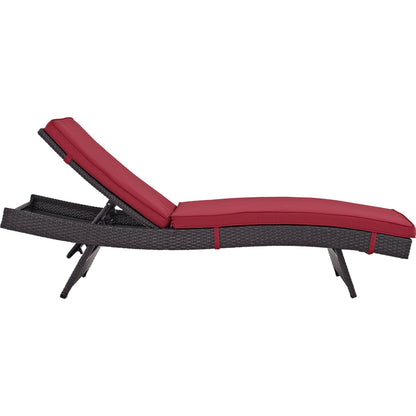 Amelia Outdoor Patio Chaise by Evans & Londeen. Made from synthetic rattan weave, powder coated aluminum, cushion density is 24kg, m3 in a modern style.
