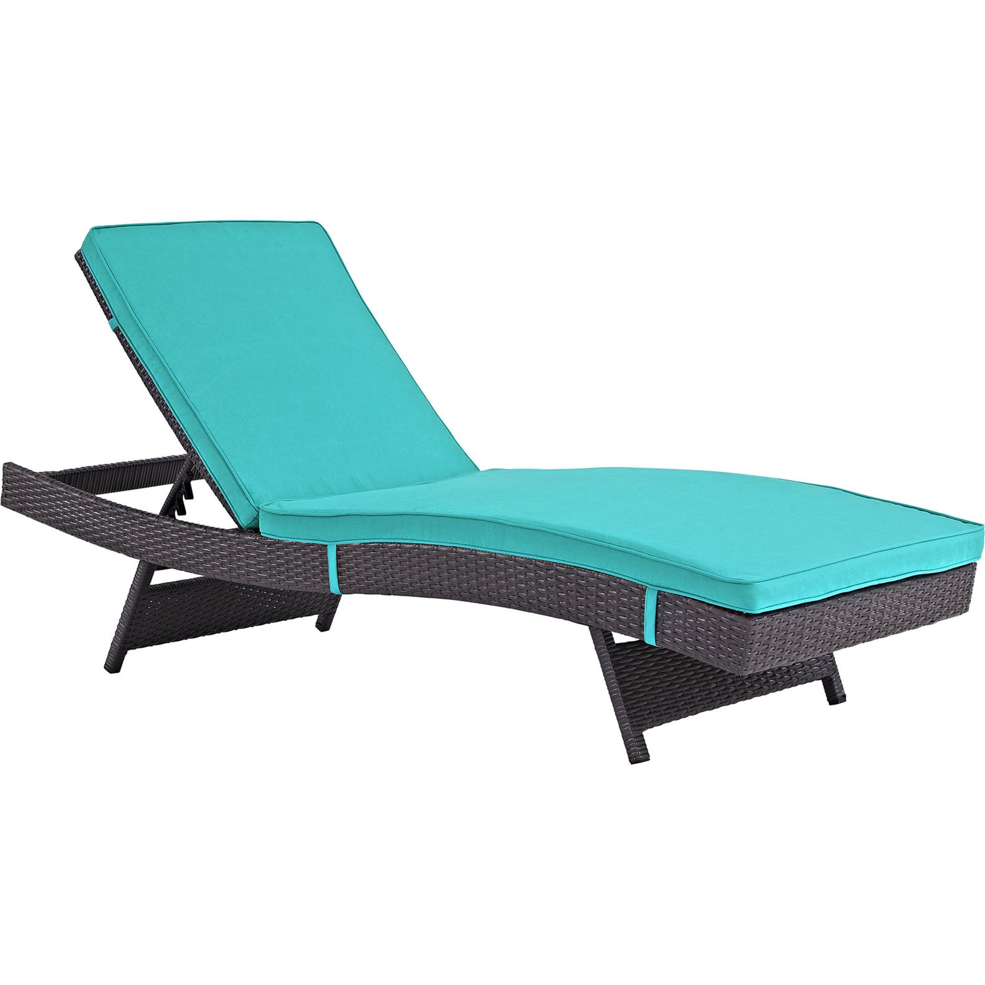 Amelia Outdoor Patio Chaise by Evans & Londeen. Made from synthetic rattan weave, powder coated aluminum, cushion density is 24kg, m3 in a modern style.