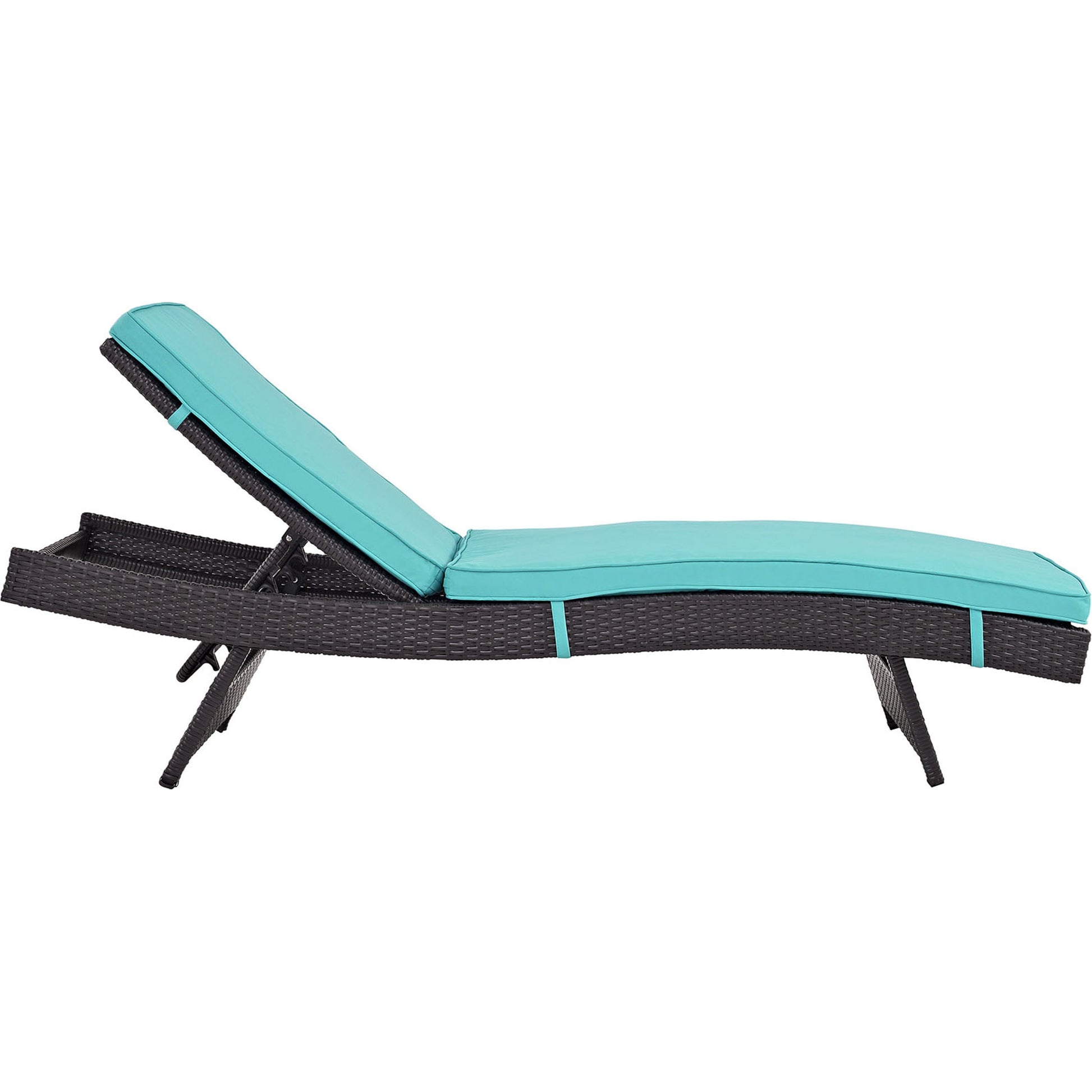 Amelia Outdoor Patio Chaise by Evans & Londeen. Made from synthetic rattan weave, powder coated aluminum, cushion density is 24kg, m3 in a modern style.