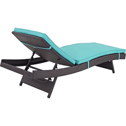 Amelia Outdoor Patio Chaise by Evans & Londeen. Made from synthetic rattan weave, powder coated aluminum, cushion density is 24kg, m3 in a modern style.