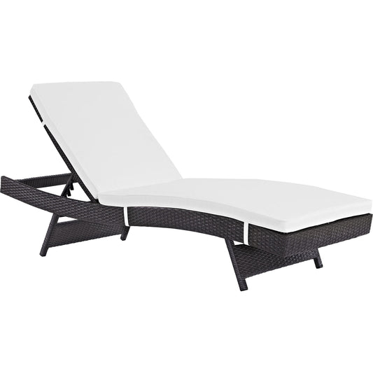 Amelia Chaise by Evans & Londeen. Made from synthetic rattan weave, powder coated aluminum, cushion density is 24kg, m3 in a modern style.