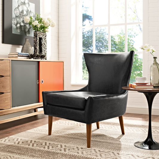 Everly Armchair by Evans & Londeen in black leather. Made from vinyl in a modern style.