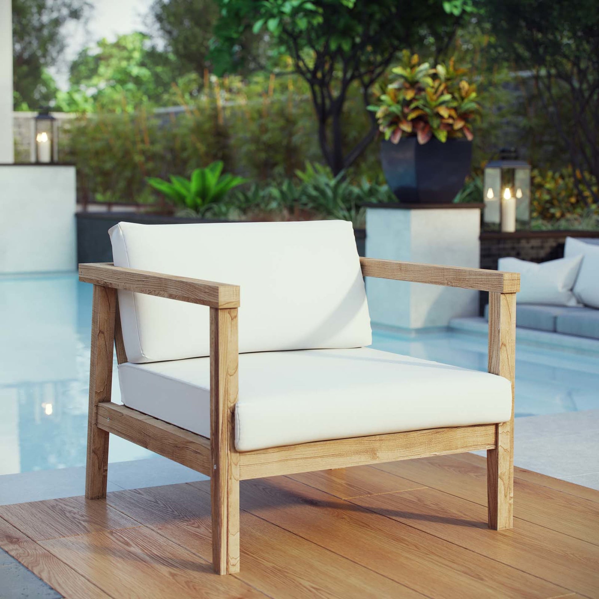 Ellie Teak Armchair by Evans & Londeen in natural white. Made from teak solid wood in a modern style.