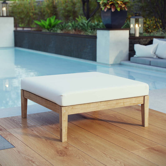 Ellie Outdoor Ottoman by Evans & Londeen in natural white. Made from teak solid wood in a modern style.