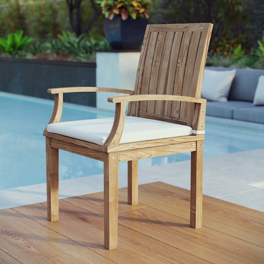 Andover Teak Dining Chair by Evans & Londeen in natural white. Made from teak solid wood, chair weight capacity 441 lbs in a transitional style.