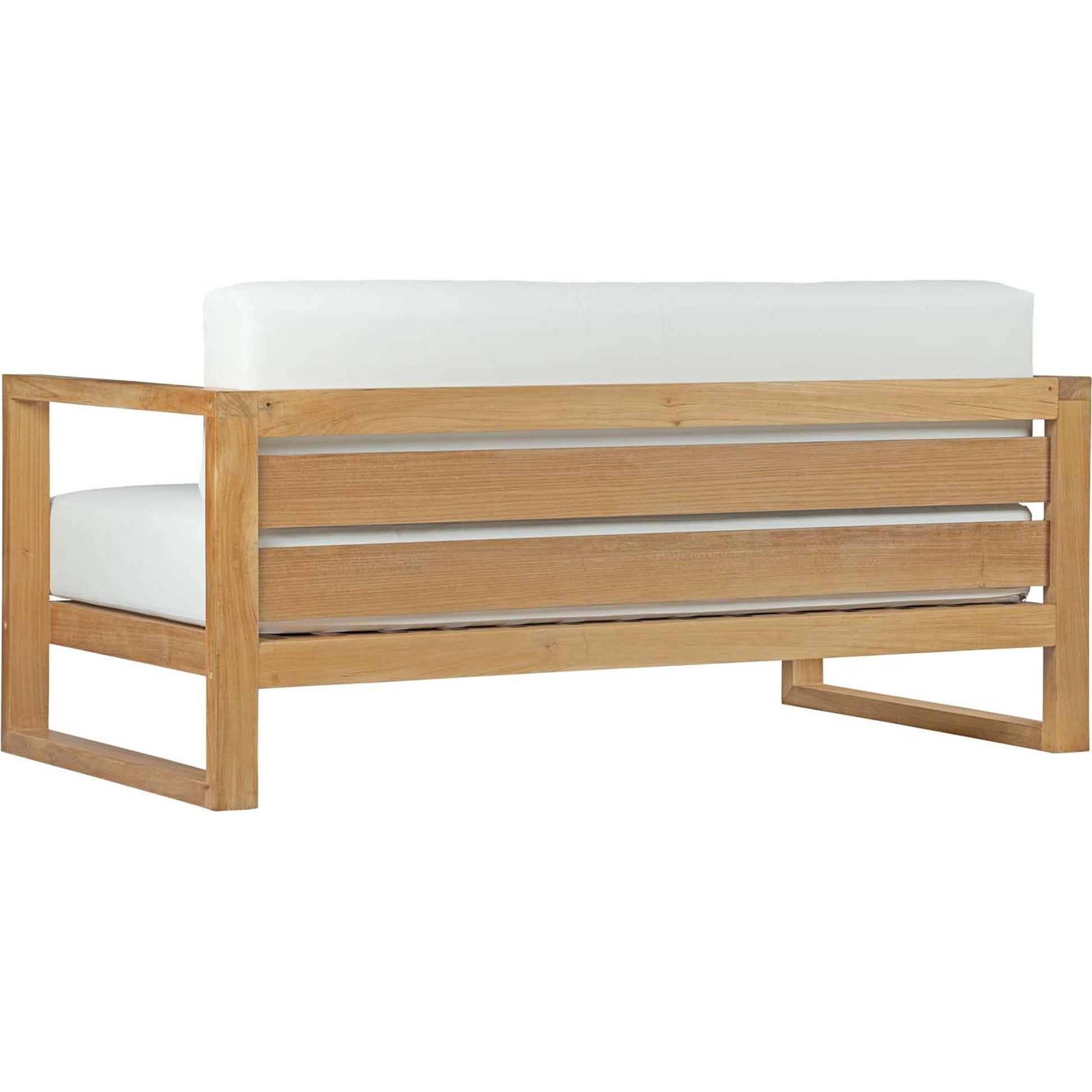 Natalia Teak Sofa by Evans & Londeen in natural white. Made from teak solid wood, chair weight capacity: 1323lbs. in a coastal style.