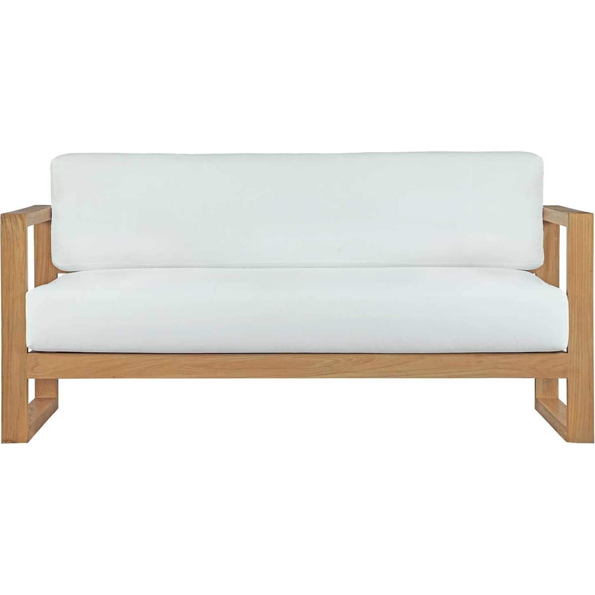 Natalia Teak Sofa by Evans & Londeen in natural white. Made from teak solid wood, chair weight capacity: 1323lbs. in a coastal style.