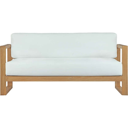Natalia Teak Sofa by Evans & Londeen in natural white. Made from teak solid wood, chair weight capacity: 1323lbs. in a coastal style.