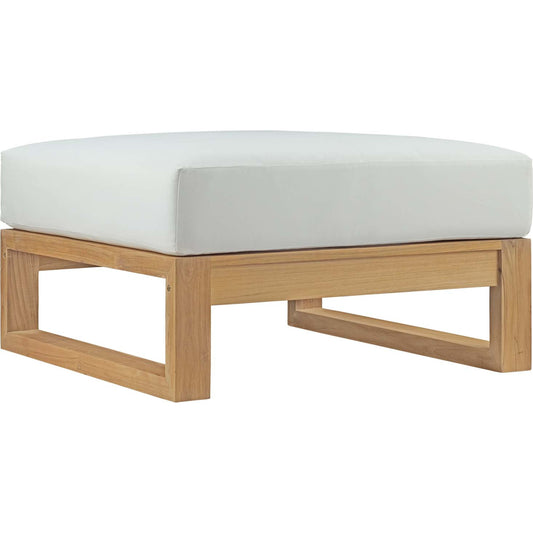 Natalia Teak Ottoman by Evans & Londeen in natural white. Made from teak solid wood in a coastal style.