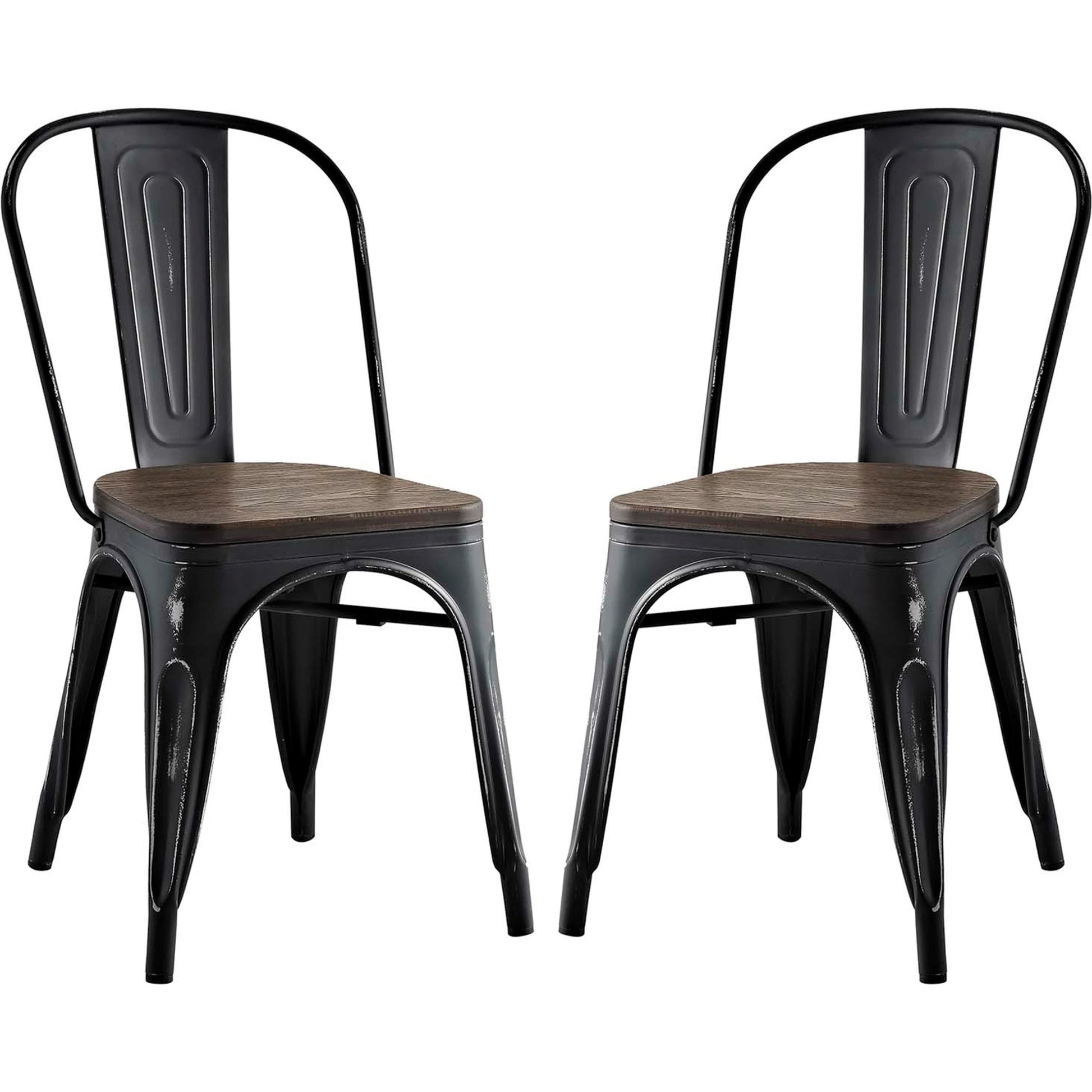 Galton Dining Chair (Set of 2) by Evans & Londeen in white. Made from distressing powder coated steel, laminated bamboo cushion with paint in a modern style.
