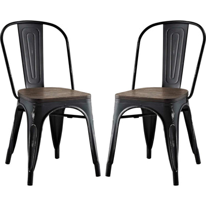 Galton Dining Chair (Set of 2) by Evans & Londeen in white. Made from distressing powder coated steel, laminated bamboo cushion with paint in a modern style.