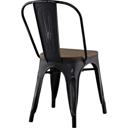 Galton Dining Chair (Set of 2) by Evans & Londeen in white. Made from distressing powder coated steel, laminated bamboo cushion with paint in a modern style.