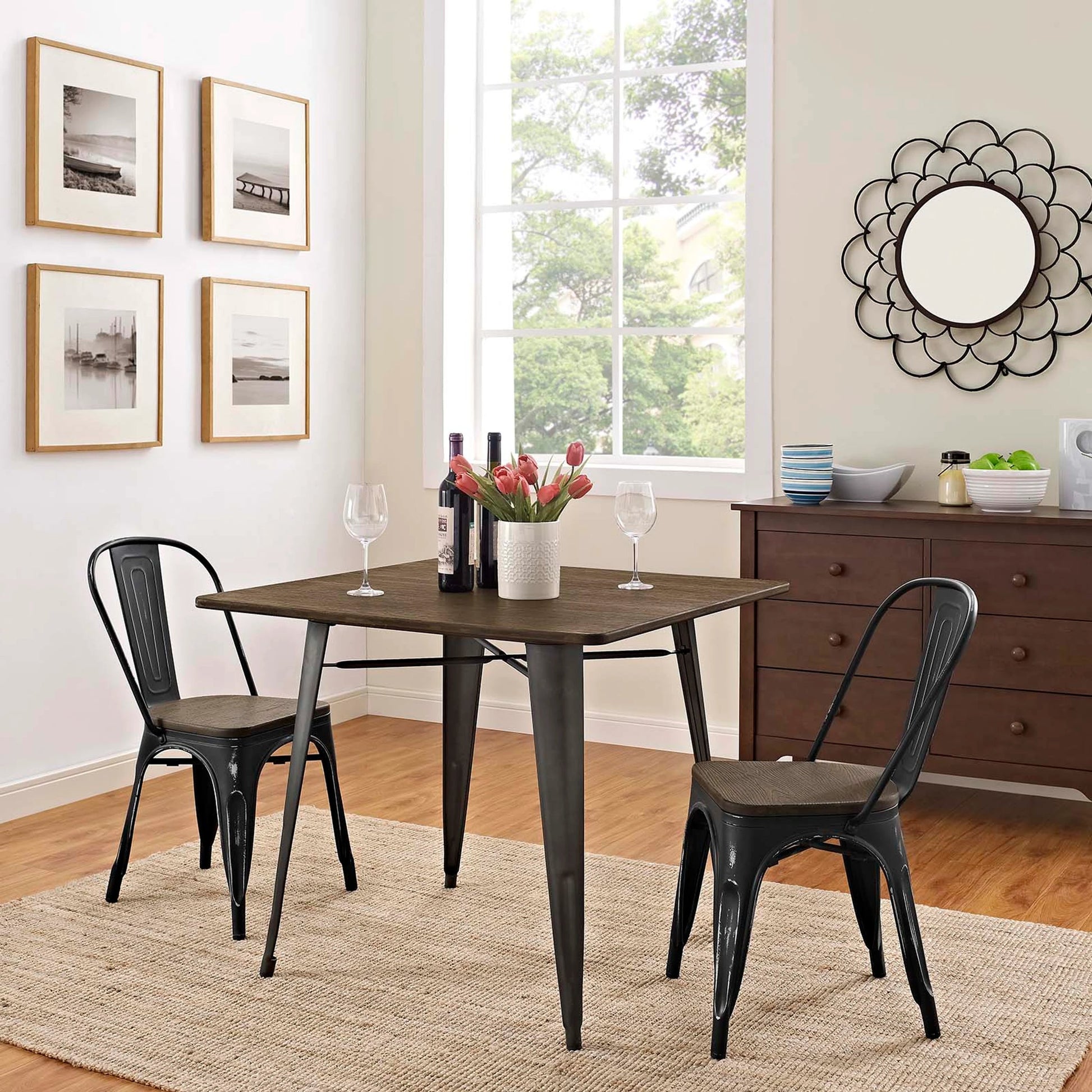 Galton Dining Chair (Set of 2) by Evans & Londeen in white. Made from distressing powder coated steel, laminated bamboo cushion with paint in a modern style.