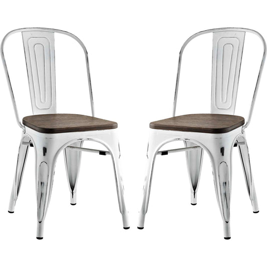Galton Dining Side Chair (Set of 2) by Evans & Londeen in white. Made from distressing powder coated steel, laminated bamboo cushion with paint in a modern style.