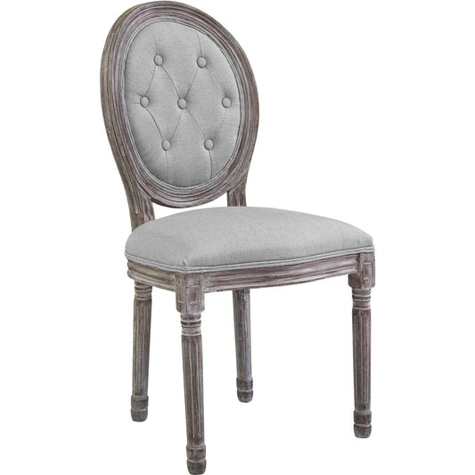 Addison Vintage French Dining Side Chair by Evans & Londeen in light gray. Made from rubber wood, fabric 100% polyester, bent wood, m3 density foam in a traditional style.