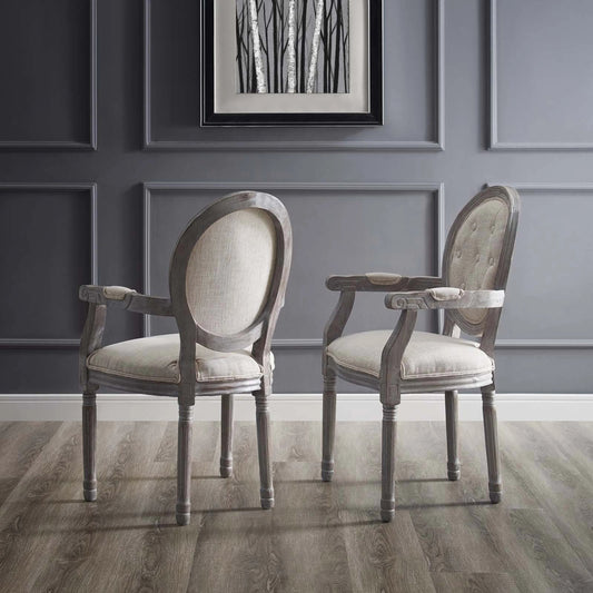 Addison Dining Armchair (Set of 2) by Evans & Londeen in beige. Made from rubber wood, seat cushion:62lbs, m3 density foam, fabric 100% polyester, armrest:53lbs, material supplier:yh in a transitional style.