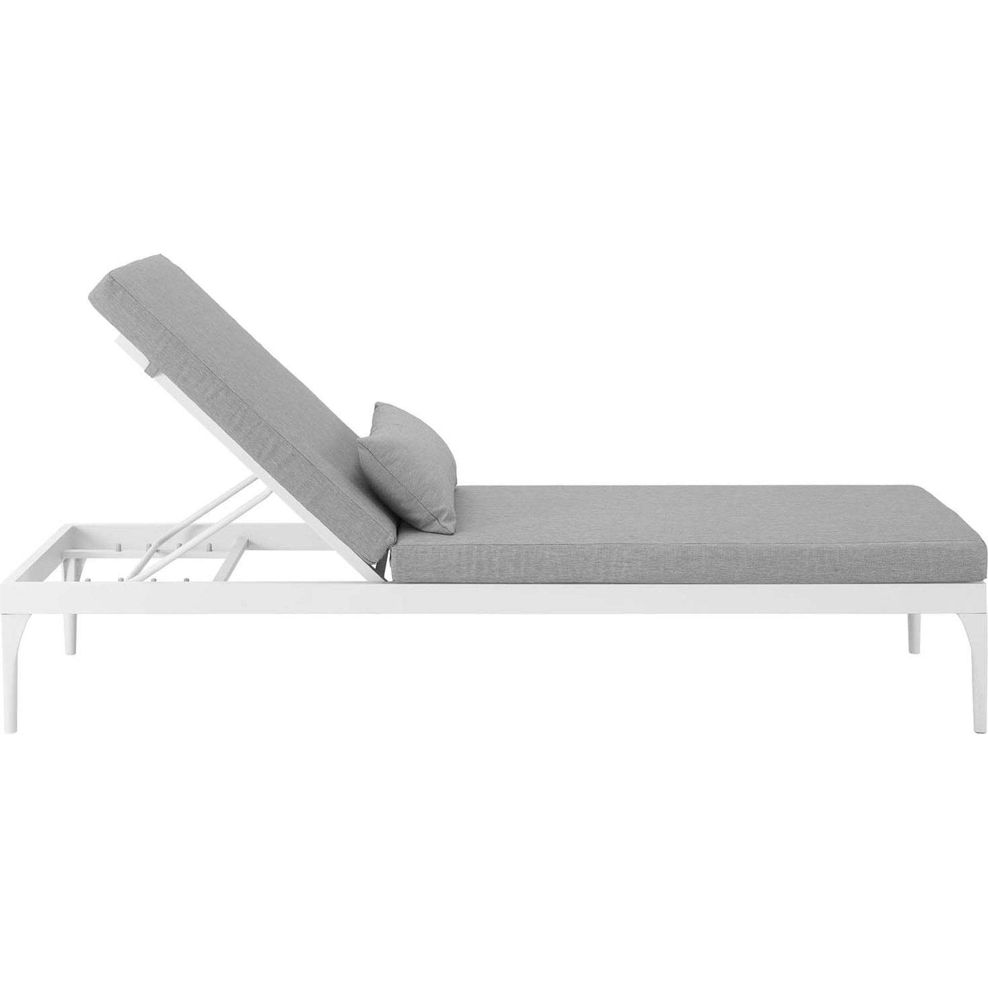 Crockett Cushion Chaise Lounge Chair by Evans & Londeen. Made from foam 3in thick, grey-weimas#7101-20, charcoal-solution dye#mw003, navy-weimas#7101-76, peridot-weimas#5201-82, turquoise-weimas#1451-13, aluminum frame, kd structure fo