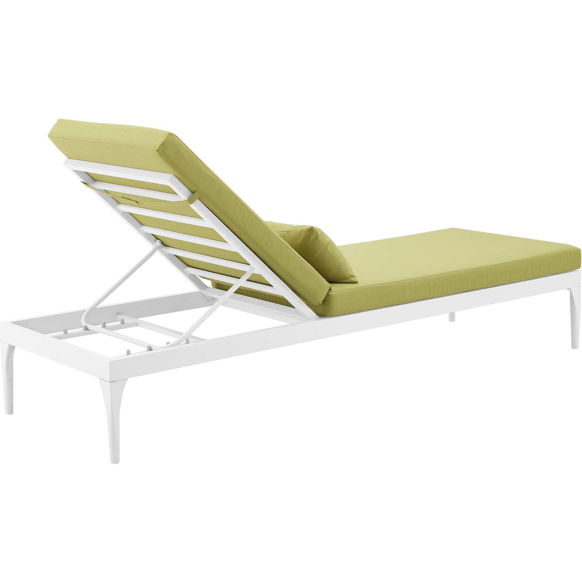 Crockett Cushion Chaise Lounge Chair by Evans & Londeen. Made from foam 3in thick, grey-weimas#7101-20, charcoal-solution dye#mw003, navy-weimas#7101-76, peridot-weimas#5201-82, turquoise-weimas#1451-13, aluminum frame, kd