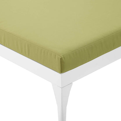 Crockett Cushion Chaise Lounge Chair by Evans & Londeen. Made from foam 3in thick, grey-weimas#7101-20, charcoal-solution dye#mw003, navy-weimas#7101-76, peridot-weimas#5201-82, turquoise-weimas#1451-13, aluminum frame, kd structu