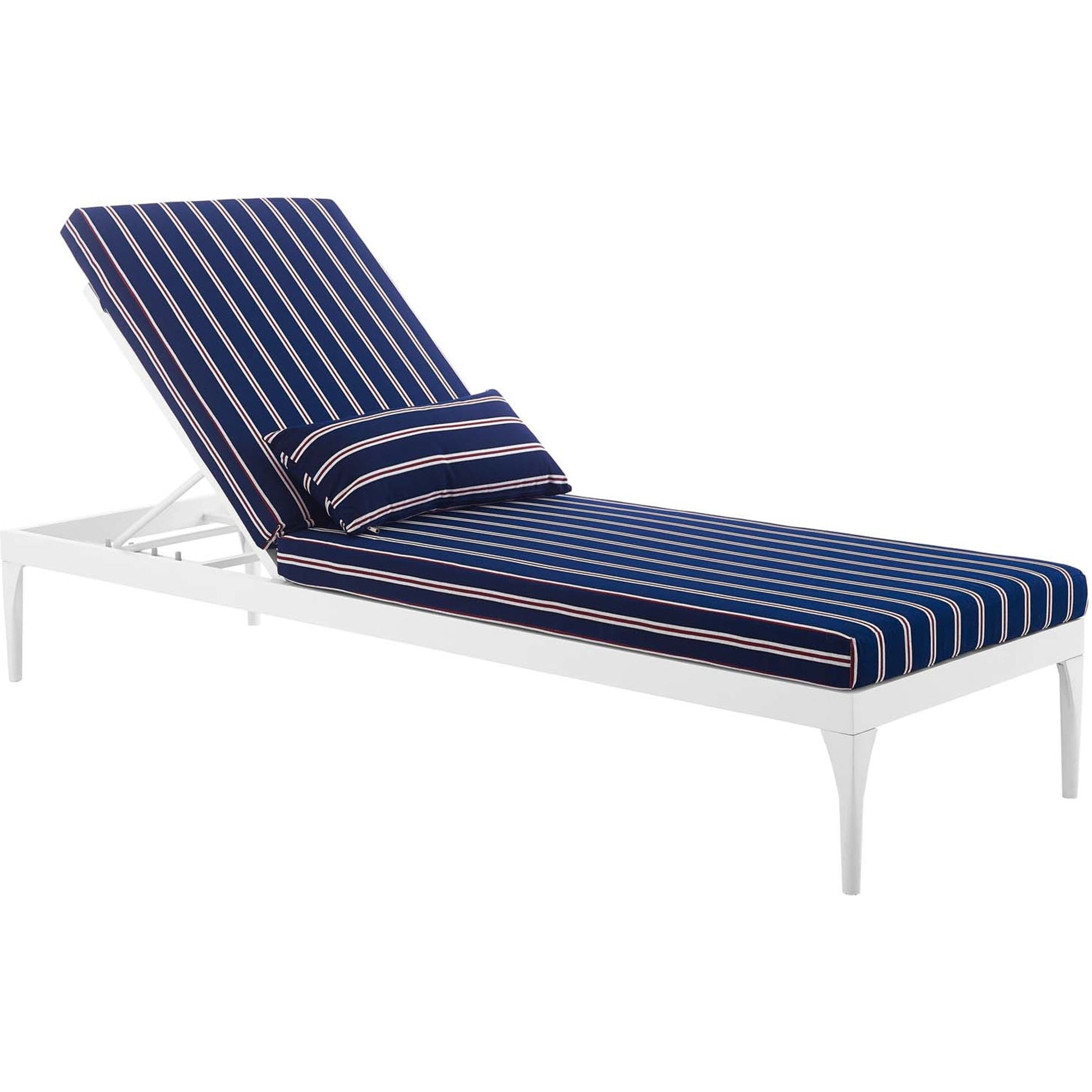Crockett Cushion Chaise Lounge Chair by Evans & Londeen. Made from foam 3in thick, grey-weimas#7101-20, charcoal-solution dye#mw003, navy-weimas#7101-76, peridot-weimas#5201-82, turquoise-weimas#1451-13, aluminum frame, kd structure fo
