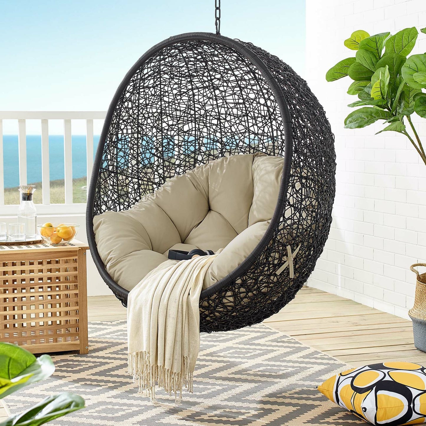 012 SR-838000 | Lifestyle | Lucas Sunbrella® Swing Lounge Chair Without Stand by Evans & Londeen. Made from powder coated steel frame in a coastal style.