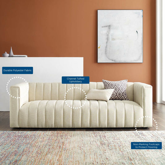 Levy Channel Sofa by Evans & Londeen. Made from back cushion foam density, yuhua fabric, 100% polyester lhy light grey, murphy charcoal, black plastic legs, spring pocket inside the seat cushion in a modern style.