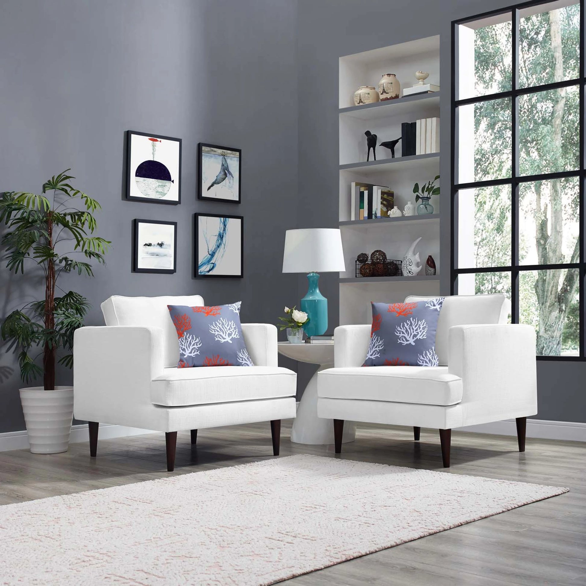 Bentley Armchair (Set of 2) by Evans & Londeen in white. Made from seat cushion：28-30kg, m3 density foam, back cushion:1.2kg, doll cotton, 100% polyester, leg:rubber wooden, solid wood, serpentine spring, plastic foot pad in a 
