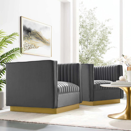 Pendleton Vertical Channel Armchair (Set of 2) by Evans & Londeen in gray. Made from spring pocket, m3, 100% polyester, solid wood, plywood, size 710*795*80mmh in a modern style.