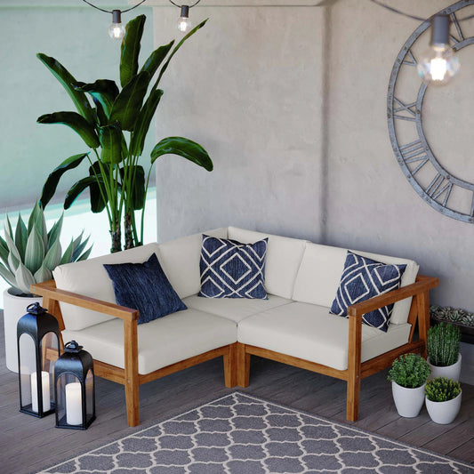 Ellie Teak Wood 3-Piece Sectional Sofa Set by Evans & Londeen in natural white. Made from fabric cartenza 130, foam density 22 in a modern style.