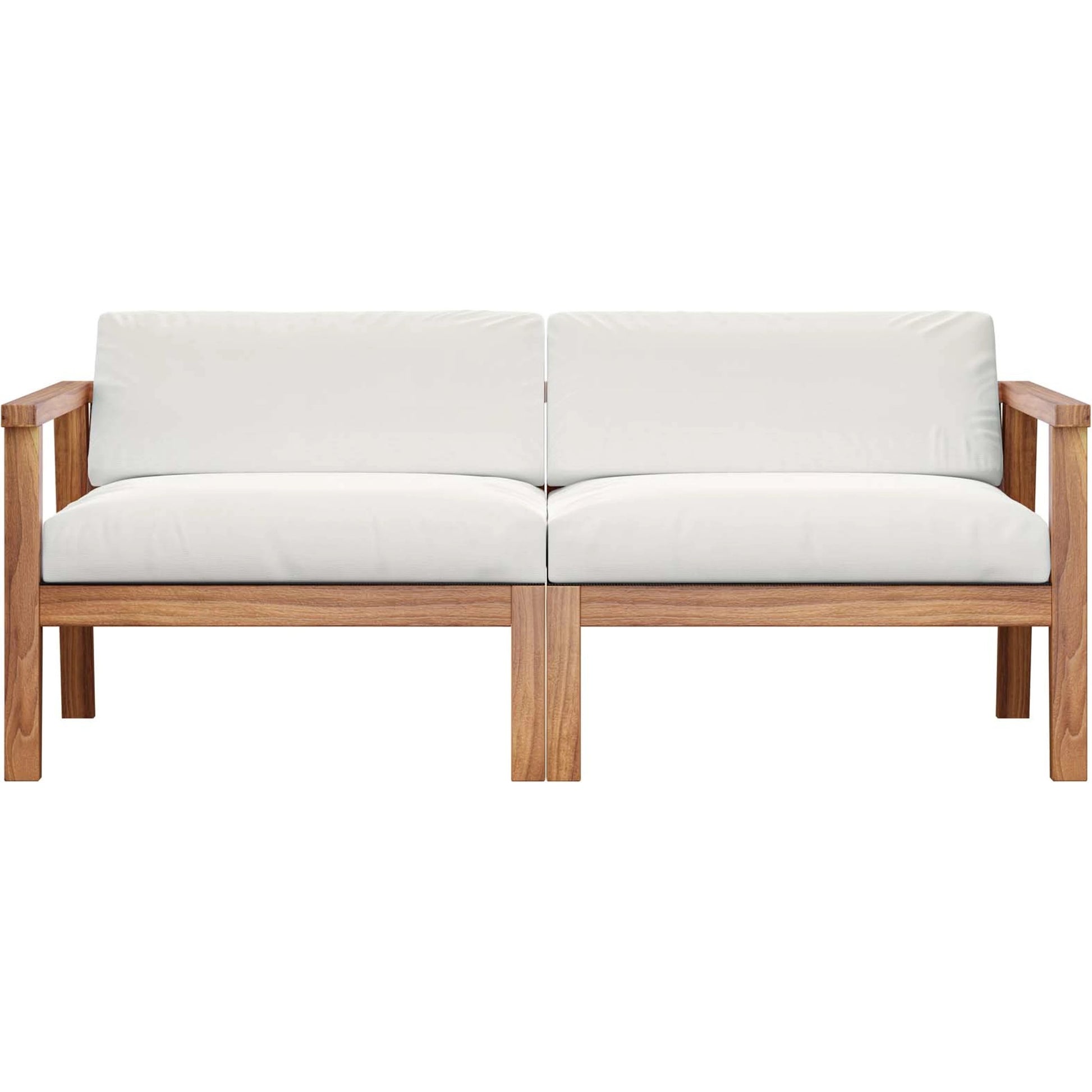 Ellie Teak Wood 2-Seater Loveseat by Evans & Londeen in natural white. Made from fabric cartenza 130, foam density 22 in a modern style.