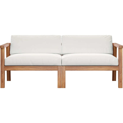 Ellie Teak Wood 2-Seater Loveseat by Evans & Londeen in natural white. Made from fabric cartenza 130, foam density 22 in a modern style.