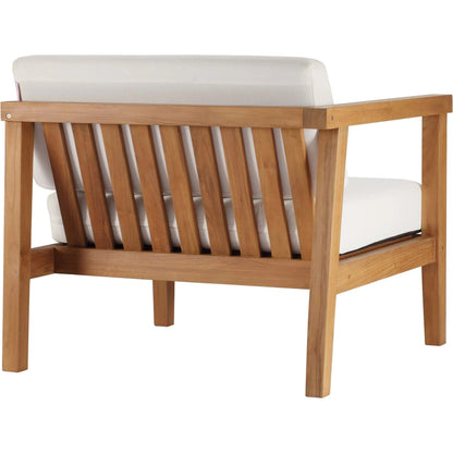 Ellie Teak Wood 2-Seater Loveseat by Evans & Londeen in natural white. Made from fabric cartenza 130, foam density 22 in a modern style.