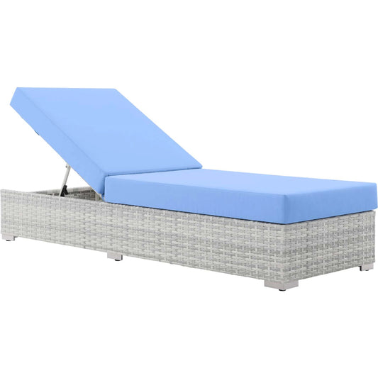 Amelia Chaise by Evans & Londeen. Made from seat cushion is 30*47*5 in, seat cusion: all the nov-woven bags are waterproof. 6pcs polished 201 stainless steel l leg with size 4.5*4.5*1in. 2pcs #201 stainless steel support leg