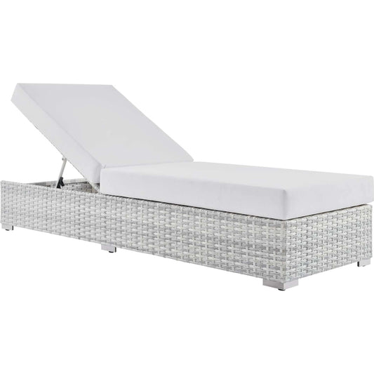 Amelia Chaise by Evans & Londeen. Made from seat cushion is 30*47*5 in, seat cusion: all the nov-woven bags are waterproof. 6pcs polished 201 stainless steel l leg with size 4.5*4.5*1in. 2pcs #201 stainless steel support leg