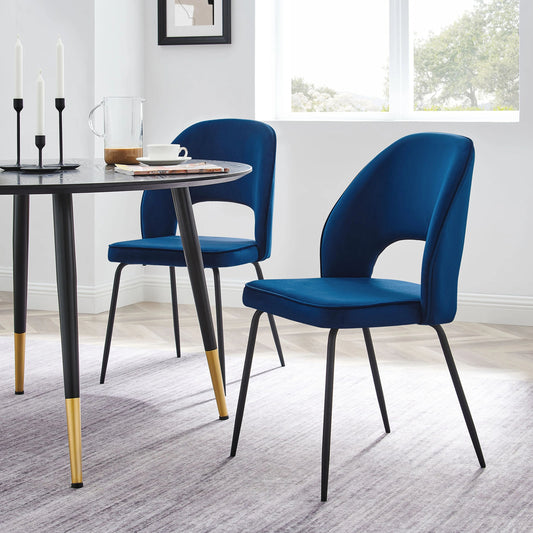 Piscataquis Dining Chair (Set of 2) by Evans & Londeen in black navy. Made from metal painting frame for back, seat. seat board is15mmt plywood board, foam density 20kg, m3, 100% polyester, legs is metal powder painted in black