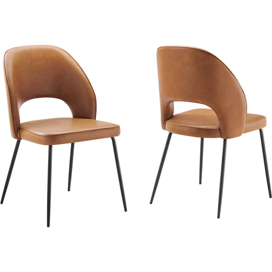 Piscataquis Vegan Dining Chair (Set of 2) by Evans & Londeen in black tan. Made from metal painting frame for back, seat. seat board is15mmt plywood board, foam density 20kg, m3, 100% polyester, tube size φ19*1.2mm, bottom w