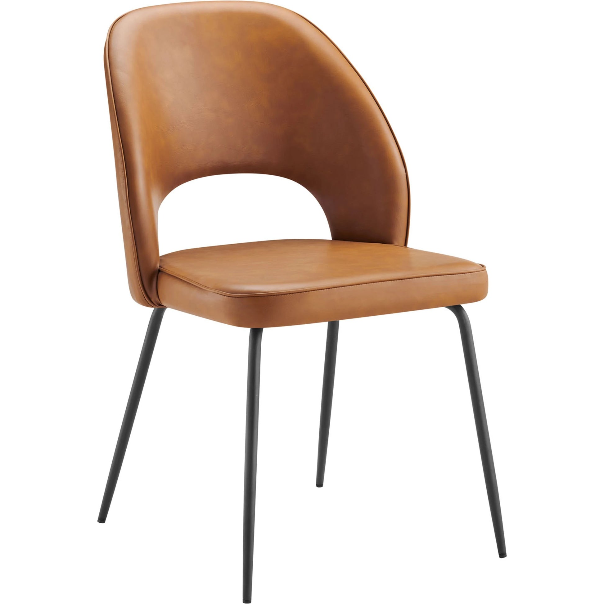 Piscataquis Vegan Dining Chair (Set of 2) by Evans & Londeen in black tan. Made from metal painting frame for back, seat. seat board is15mmt plywood board, foam density 20kg, m3, 100% polyester, tube size φ19*1.2mm, bottom with adjusta