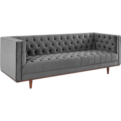 Carbon Sofa by Evans & Londeen in gray. Made from 2int foam density 62lbs, m3, 2.5int foam density 67lbs, 1int foam density 40lbs, silk cotton, non-woven fabric cover, rubber wood legs, wood frame, legs is with walnut #12 le