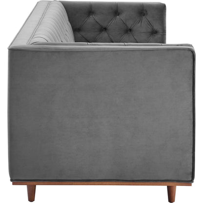 Carbon Sofa by Evans & Londeen in gray. Made from 2int foam density 62lbs, m3, 2.5int foam density 67lbs, 1int foam density 40lbs, silk cotton, non-woven fabric cover, rubber wood legs, wood frame, legs is with walnut #12
