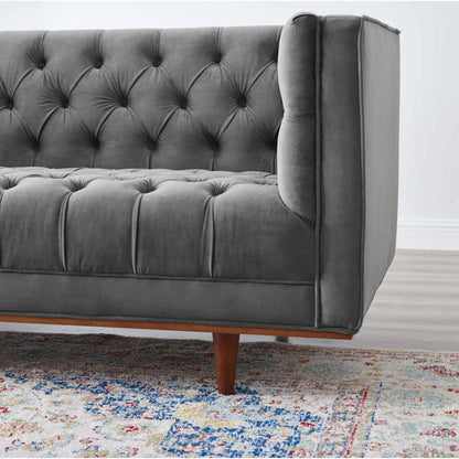 Carbon Sofa by Evans & Londeen in gray. Made from 2int foam density 62lbs, m3, 2.5int foam density 67lbs, 1int foam density 40lbs, silk cotton, non-woven fabric cover, rubber wood legs, wood frame, legs is with walnut #12 leg, we
