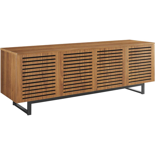 Henry 73" TV Stand by Evans & Londeen in walnut. Made from the body is 0.5in mdf with walnut wood veneer, legs is 40*20*1.2mm iron tube powder coated in black color in a modern style.