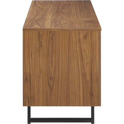 Henry 55" TV Stand by Evans & Londeen in walnut. Made from the body is 18mm mdf with walnut wood veneer, legs is 40*20*1.2mm iron tube powder coated in black color in a modern style.